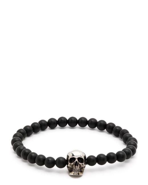 Alexander McQueen Black Skull Bracelet With Pearls for men