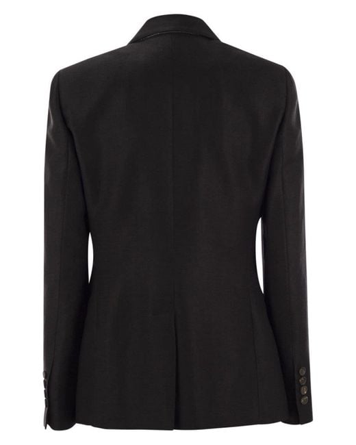 Brunello Cucinelli Black Linen Fluid Jacket With Shiny Details