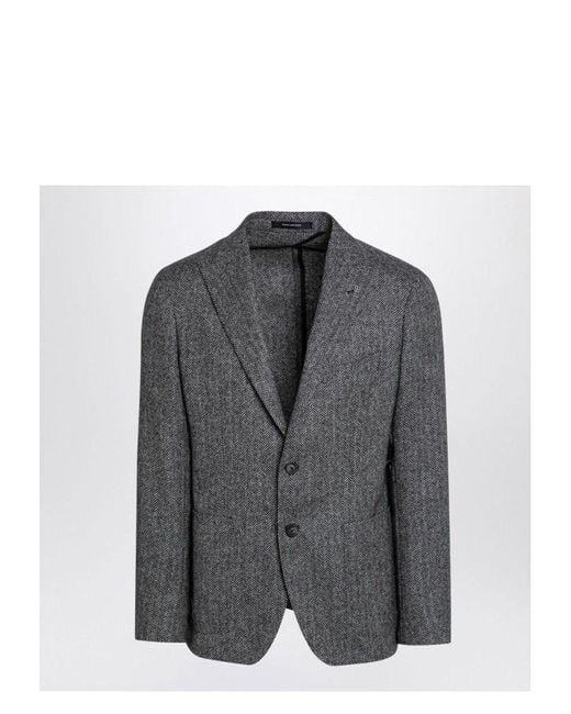 Tagliatore Gray Single-Breasted Wool Herringbone Jacket for men