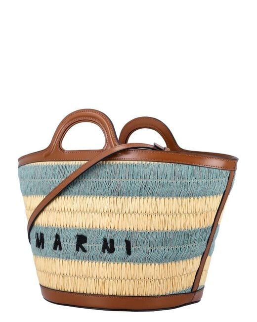Marni Blue Tropicalia Raffia-Effect Small Bag