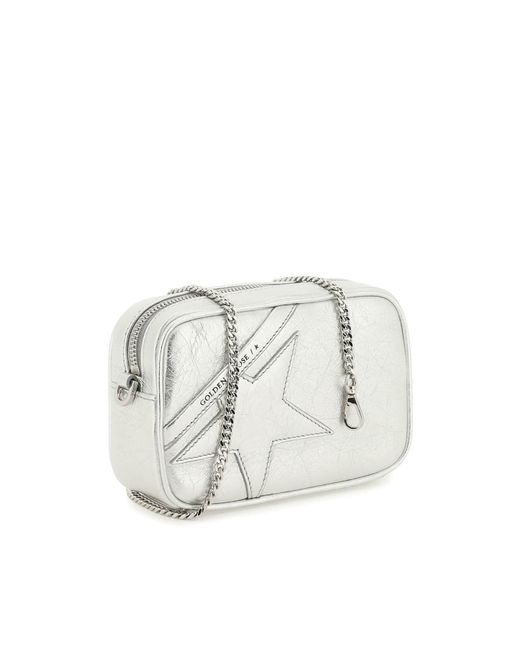Women's Mini Star Bag in silver laminated leather with tone-on-tone star