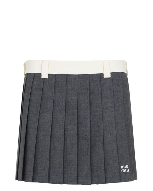 Miu Miu Gray Charcoal Wool Mini Skirt