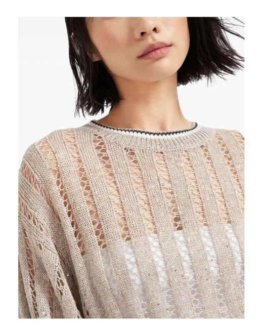 Brunello Cucinelli Natural Dazzling Crewneck Jumper Sweater