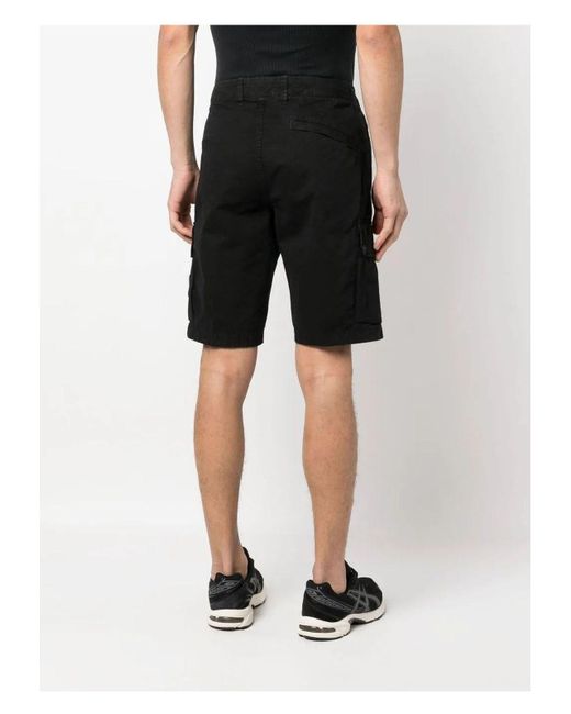 Stone Island Black Logo Cotton Cargo Shorts for men