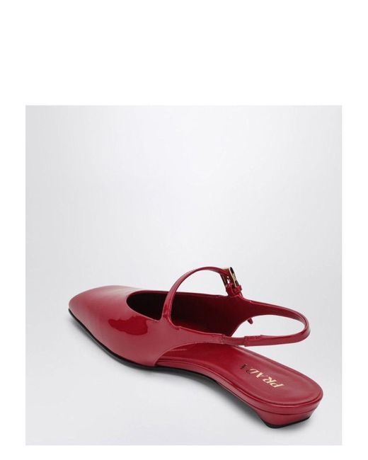 Prada Red Cherry Patent Leather Slingback Ballerina Pumps