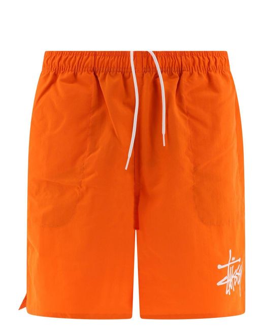 Stussy Orange "Big Basic" Swim Shorts for men