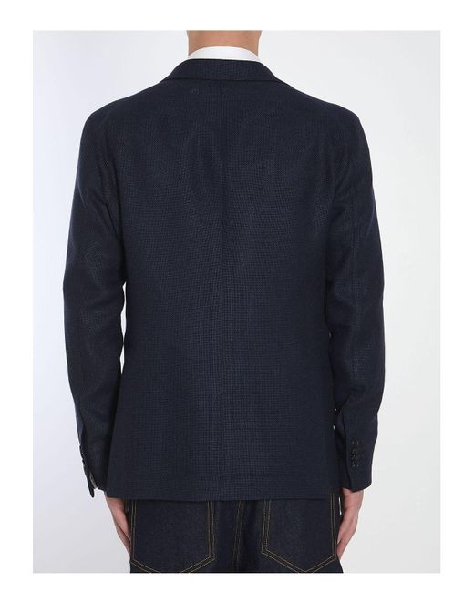 Tagliatore Blue Wool And Linen Single-Breasted Jacket for men