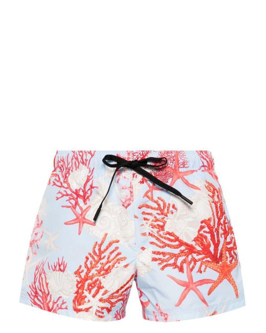 Versace Red Swim Shorts Coral All Over Print for men