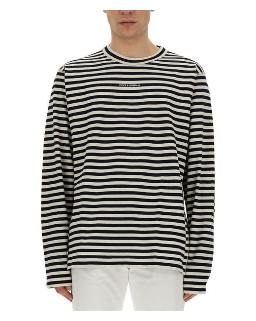 Dolce & Gabbana Black T-Shirt With Stripe Pattern for men