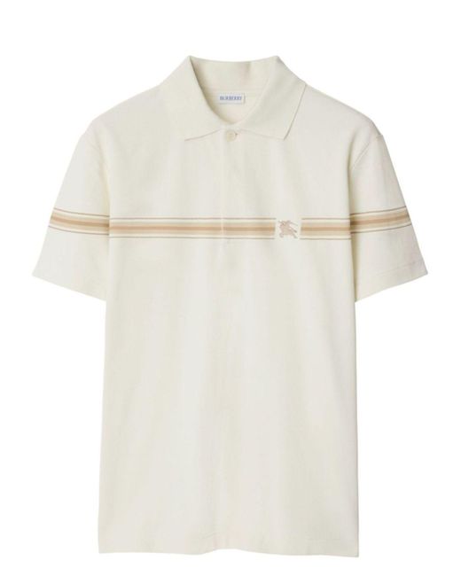 Burberry White 'Ekd Embroidery Cotton Polo Shirt With Screen-Printed Stripes for men