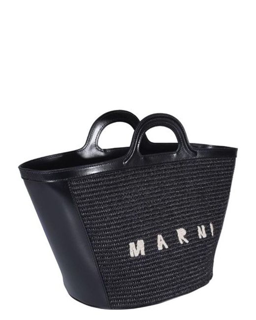 Marni Black Leather And Raffia Small Tropicalia Summer Handbag