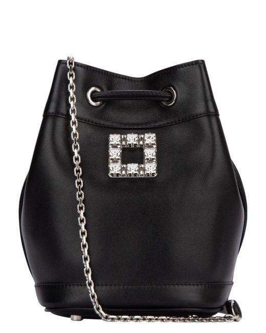 ROGER VIVIER BLACK LEATHER BUCKET BAG TRES VIVIER