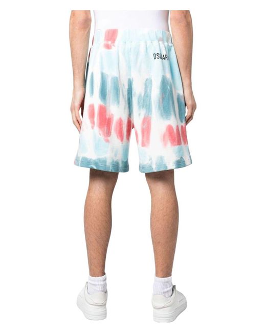 DSquared² Blue Tie Dye Distressed Relax Fit Shorts for men