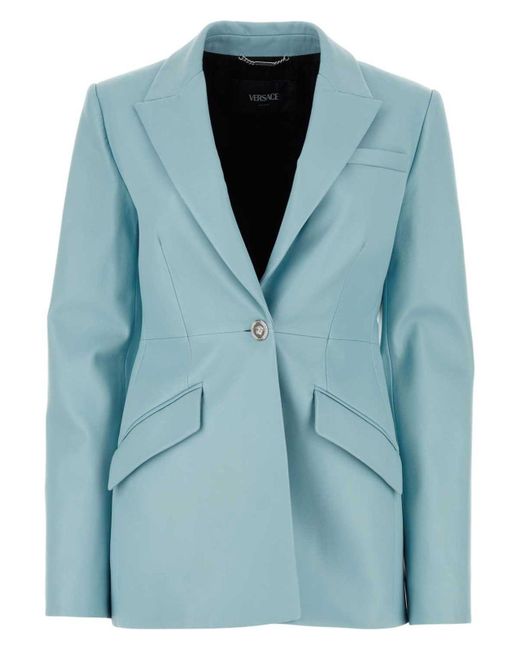 【関税&送料込】Versace Light-Blue Leather Blazer Versace Light- Leather Blazer in Blue | Lyst UK