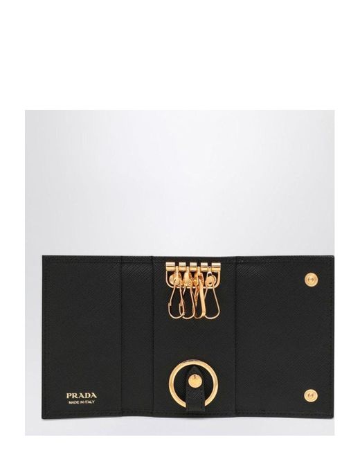 Prada White Saffiano Key Ring With Logo