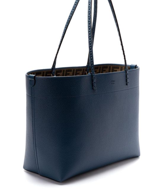 FENDI ROLL 22 TOTE BAG IN MIDNIGHT BLUE MIX WHITE CANVAS