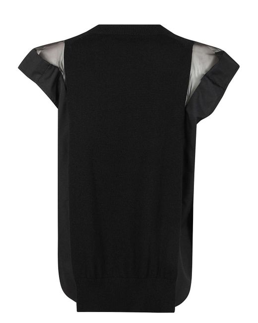 Sacai Black Popeline X Knit Pullover Sweater