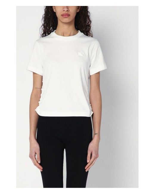Burberry White T-Shirt With Check Pattern Detail