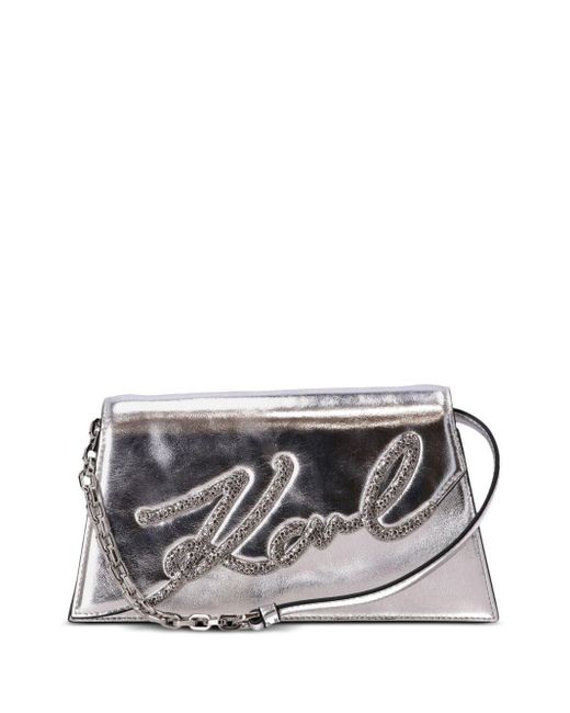 Karl Lagerfeld Signature Bag Rhinestones Logo in Grey Lyst UK
