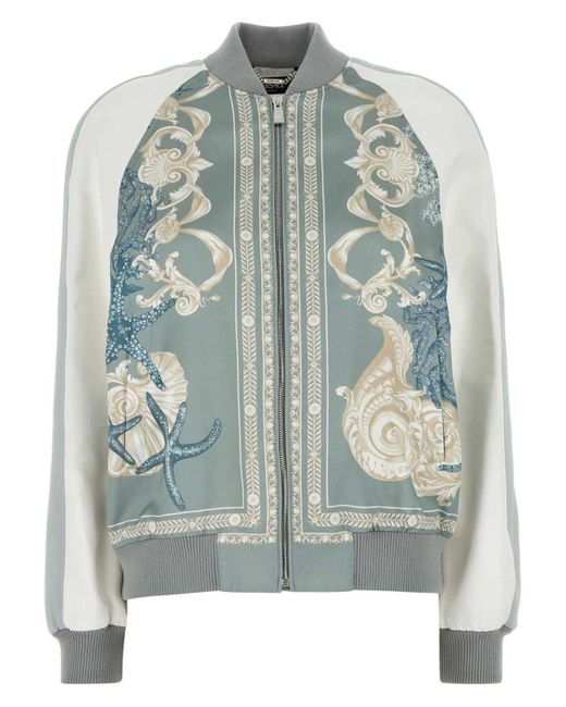 Versace Blue Satin Varsity Bomber Jacket