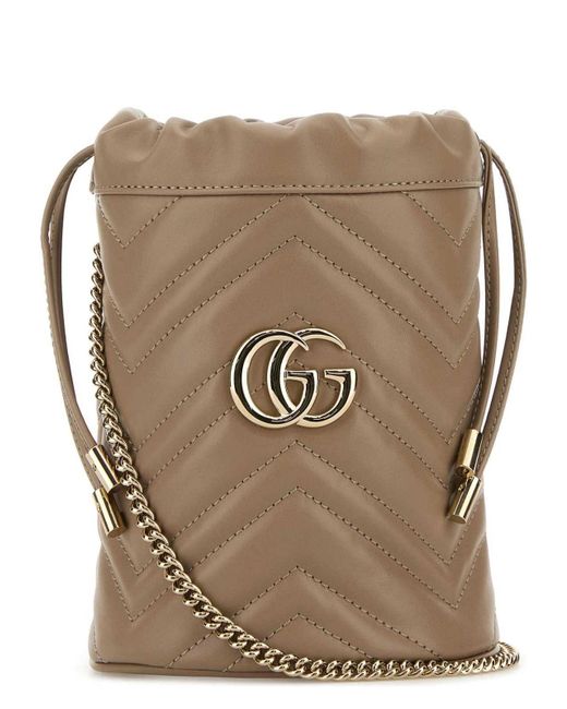 【関税送料込】Gucci Cappuccino Leather Marmont Bucket Bag 関税・送料込み】Cappuccino Leather Marmont Bucket Bag