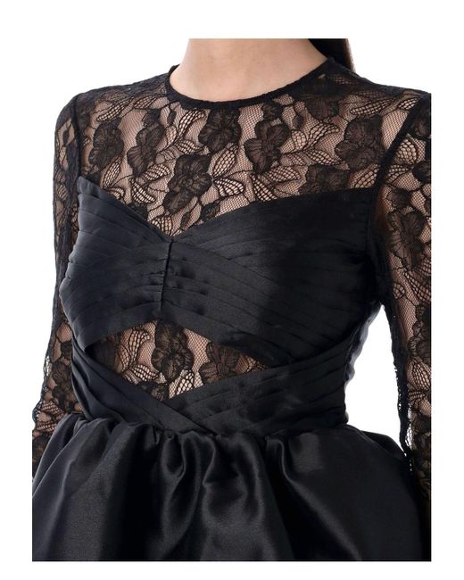Self-Portrait Tafeta + Lace Mini Dress in Black | Lyst