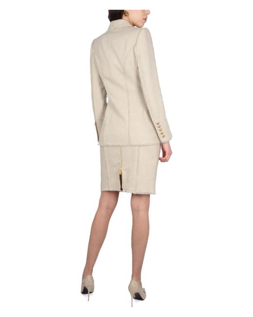 Balmain Natural Linen Midi Skirt