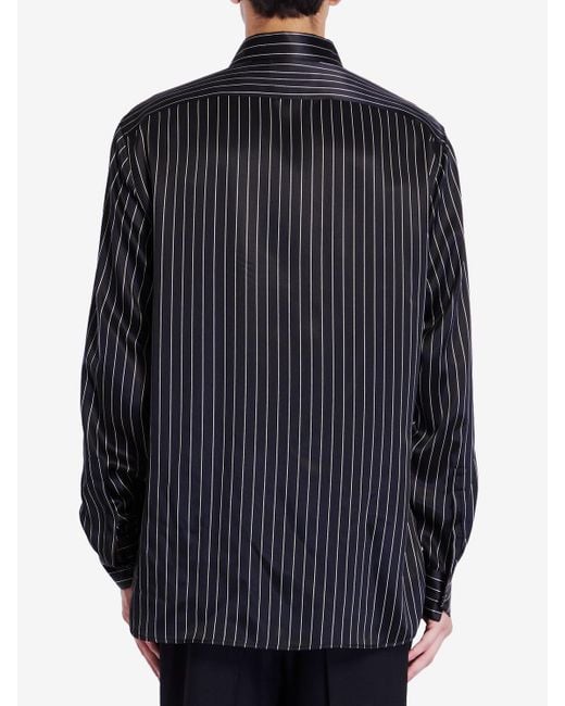 Saint Laurent Blue Elegant Striped Silk Satin Shirt for men