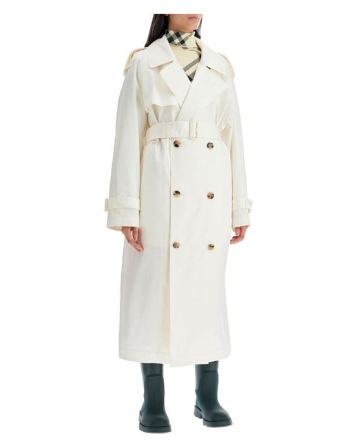 Burberry Ivory Silk Trench Coat in White | Lyst UK