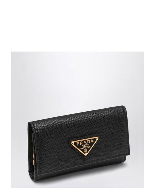 Prada White Saffiano Key Ring With Logo