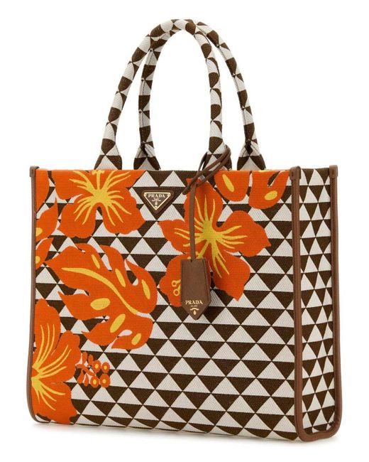 Prada Embroidered Fabric Large Symbole Shopping Bag in