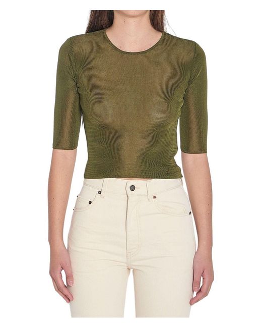Saint Laurent Green Cropped Top With Cassandre
