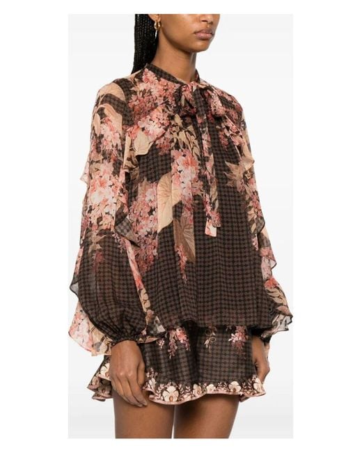 Zimmermann Brown Illuminate Flutter Viscose Blouse Shirt
