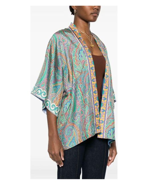 Etro Blue Paisley Print Open Front Jacket