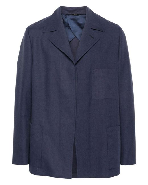 Fendi Blue Single-Breasted Virgin Wool Jacket