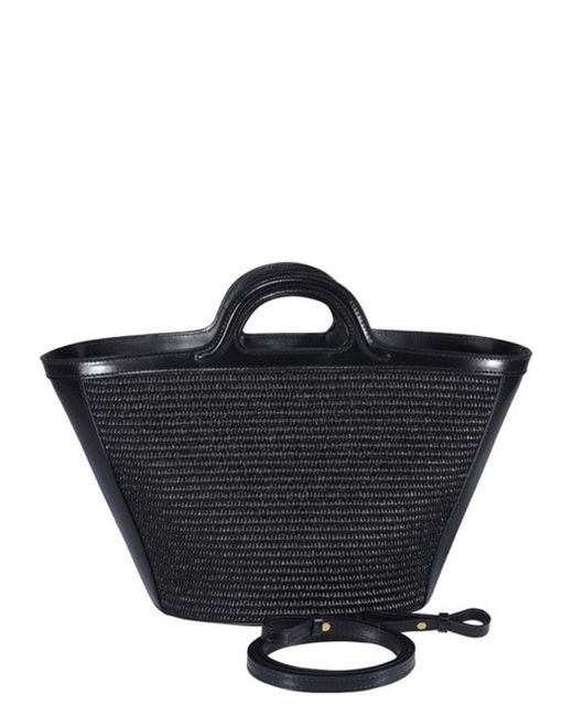 Marni Black Leather And Raffia Small Tropicalia Summer Handbag