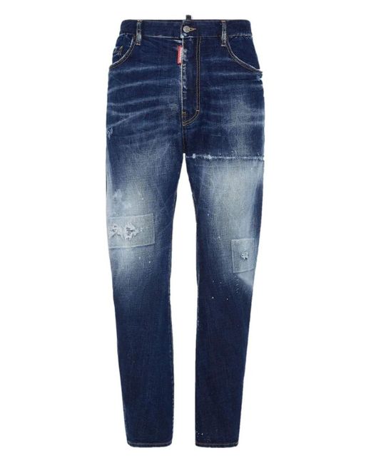 DSquared² Blue Distressed Stretch Cotton Jeans for men