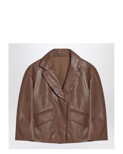 ジャケット Brunello Cucinelli Brown cropped leather jacket Brunello Cucinelli Cropped Leather Jacket in Brown | Lyst
