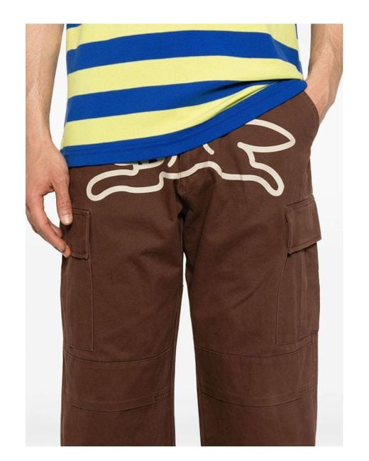 BBCICECREAM Brown Running Dog Cargo Trousers for men