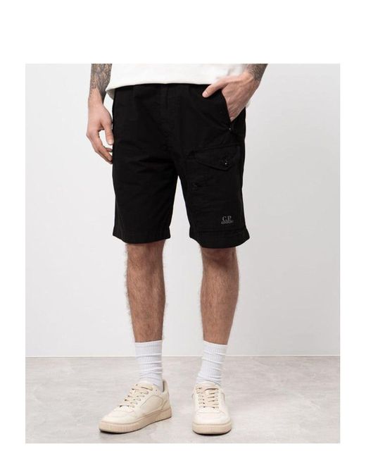 C P Company Black Microreps Cargo Shorts for men