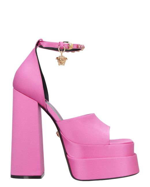 Versace Pink Fuchsia Satin Medusa Aevitas Sandals