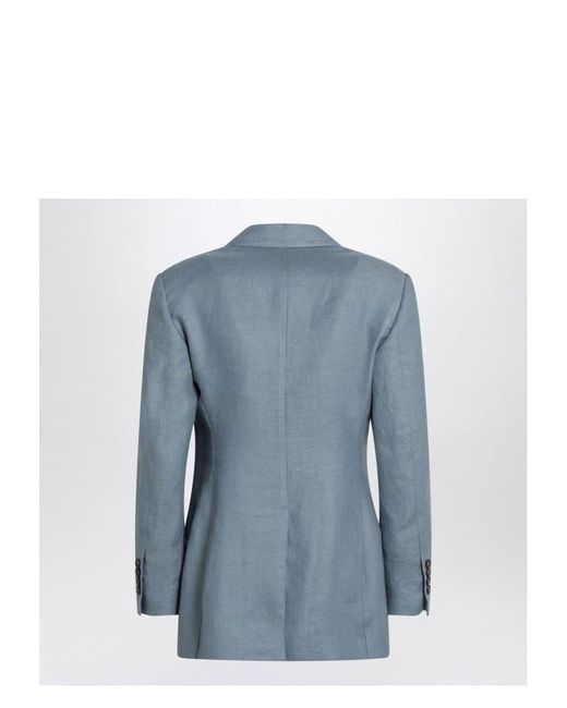 Brunello Cucinelli Blue Avio-Coloured Linen Blend Jacket