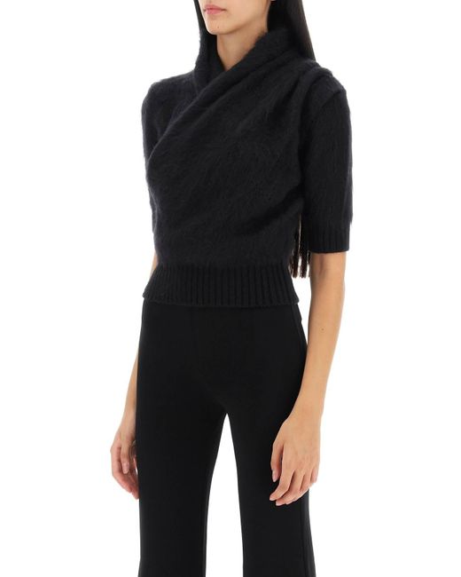 Balmain Black Brushed-yarn Surplice Top