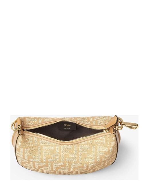 Fendi Natural Jacquard Fabric Mini Graphy Hobo Bag With Raffia Ff