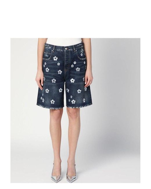 Marc Jacobs Blue Denim Bermuda Shorts With Daisy Sequins