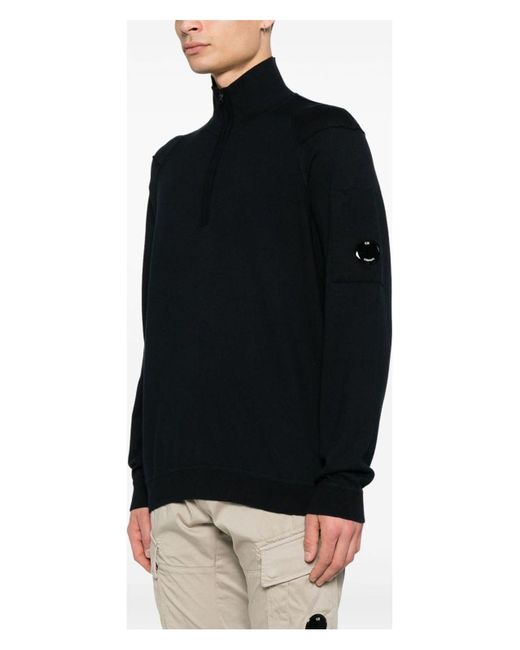 C P Company Black Sea Islandhalf Zip Lens Knit for men
