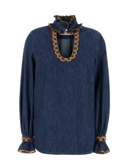 Valentino Garavani Blue Chambray Denim Blouse Shirt