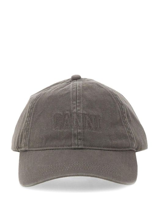 Ganni Gray Baseball Hat With Logo