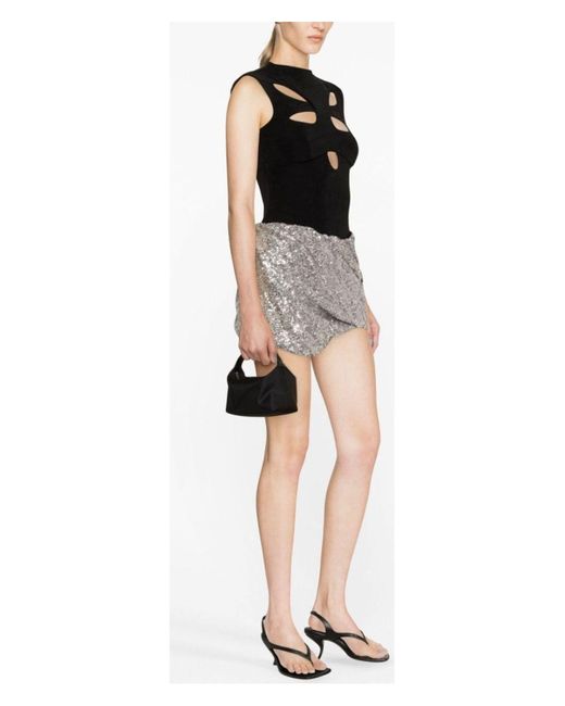 The Attico Gray Stretch Machine Sequins Mini Skirt