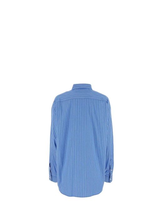 Balenciaga Embroidered Poplin Oversize Shirt in Blue | Lyst